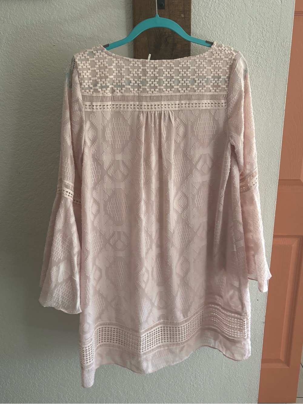Anthropologie Blush Pink Lace-Trim Bell-Sleeve Dress - Picture 6 of 6